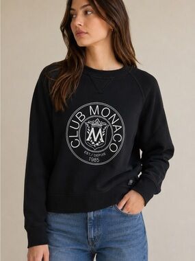 Club Monaco Heritage Black with white 1985 Crest Sweatshirt, SZ Small